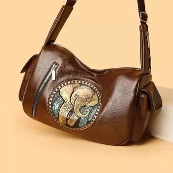 Сумка через плечо Elephant, большая вместимость, сумка для мам среднего возраста, сумка через плечо, мягкая кожаная сумка кофейный