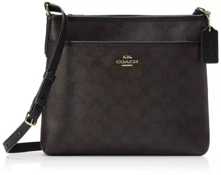 Сумка через плечо F29210 Signature Sacoche из ПВХ-кожи [Coach] Коричневый/Черный [Товар]