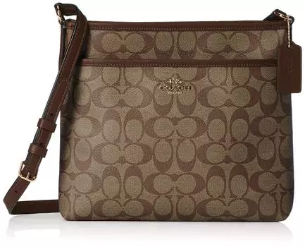 Сумка через плечо F29210 Signature Sacoche из ПВХ-кожи [Coach] Хаки/Седло [Товар]