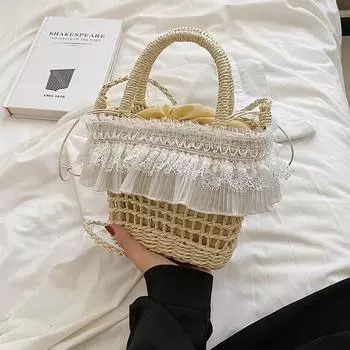 Сумка через плечо Fairy Beach Beach Holiday Straw Basket, плетеная сумка-ведро Foreign бежевый