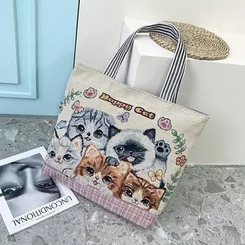 Сумка через плечо Холщовая сумка Жаккардовая вышивка Мультяшная сумка Сумка через плечо Женская сумка Ручная студенческая для покупок