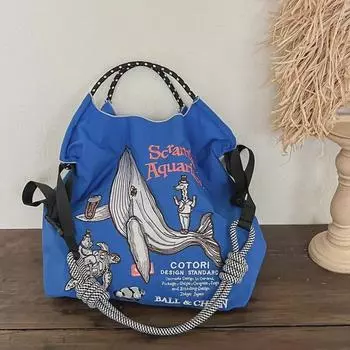 Сумка через плечо из экологически чистого нейлона с вышитым изображением японского и корейского кита - новая модная сумка для поездок на работу и хранения вещей Medium