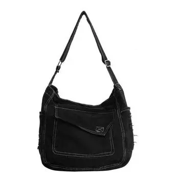 Сумка через плечо из денима, большая вместительная сумка для покупок, студенческая сумка, сумка для поездок на работу чёрный