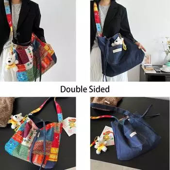 Сумка через плечо из денима с завязками, тканевая сумка-мессенджер в стиле бохо, сумки через плечо в этническом стиле для женщин Denim