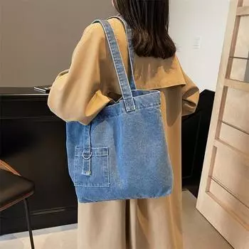 Сумка через плечо из денима, женская, большая вместимость чёрный