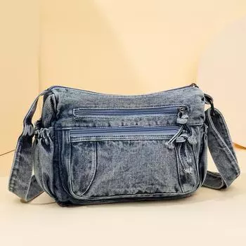 Сумка через плечо из денима, женская сумка через плечо, дорожная сумка для мобильного телефона, сумка для мамы среднего возраста, многослойная сумка чёрный