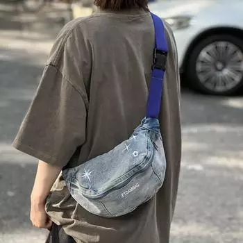 Сумка через плечо из денима, женская сумка через плечо большой емкости, мужская спортивная сумка через плечо, студенческая поясная сумка чёрный