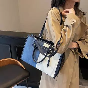 Сумка через плечо из денима, женская сумка-тоут с цветными блоками, сумка для покупок темно-синий