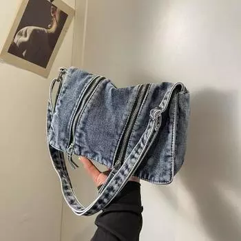 Сумка через плечо из денима, женская сумка через плечо большой емкости, сумка-мессенджер чёрный