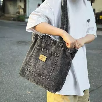 Сумка через плечо из джинсовой ткани, женская сумка для покупок большой вместимости, сумка-тоут в японском и корейском стиле, повседневная универсальная сумка светло-синий