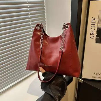 Сумка через плечо из глянцевой масляно-восковой кожи с цепочкой 2024 года, дорожная сумка-ведро большой вместимости, модная сумка-мессенджер чёрный