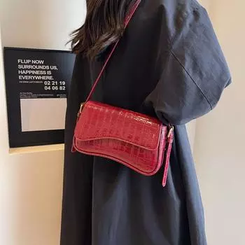 Сумка через плечо из глянцевой ПУ кожи бордового цвета, женская, с текстурой камня, простая, универсальная, для подмышек