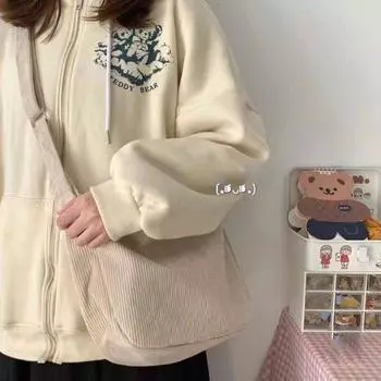 Сумка через плечо из хлопчатобумажной ткани и вельвета, большая вместимость, с подвеской для путешествий розовый