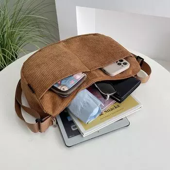 Сумка через плечо из хлопчатобумажной ткани, однотонная, большая вместимость, холщовая сумка, вельветовая сумка через плечо для шопинга Style 5