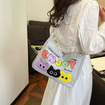 Сумка через плечо из холщовой ткани с рисунком, большая вместимость, переносная сумка через плечо с принтом, универсальная чёрный