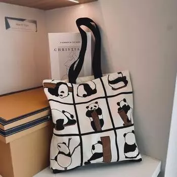 Сумка через плечо из холста Panda 2023 года: Модная, симпатичная, вместительная сумка на молнии. 33x38 cm