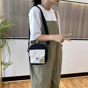 Сумка через плечо из холста с мультяшным узором, застежка-молния, сумка через плечо с регулируемыми ремнями, сумка-тоут синий