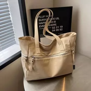 Сумка через плечо из холста с застежкой-молнией, большая вместимость, однотонная, универсальная, модная, мягкая, простая, популярная сумка