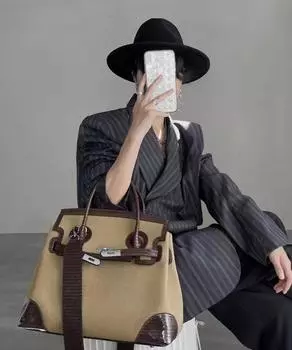 Сумка через плечо из холста в стиле ретро, большой емкости, для женщин - 2025 Новый дизайн контрастных цветов 40cm x 15cm x 31cm зелёный