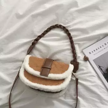 Сумка через плечо из искусственного меха в стиле ретро, женская, корейская, зимняя, новая, квадратная, из овечьей шерсти, модная, универсальная, сумка через плечо для поездок на работу 21*15*8CM