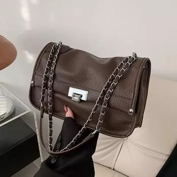 Сумка через плечо из искусственной кожи для женщин с цепочкой, ретро-сумки на подмышках, коричневая, красная, высокого качества, повседневная, текстура, через плечо, модная