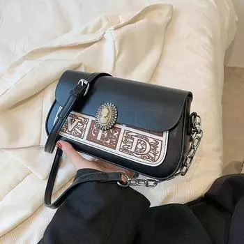 Сумка через плечо из искусственной кожи с простым цепочным цветочным узором для девочек, сумка через плечо с отделкой в виде автомобиля, ретро-сумка для женщин, мода