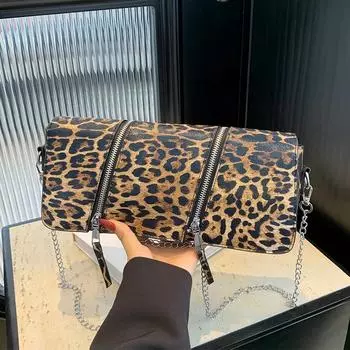 Сумка через плечо из искусственной кожи с цепочками для женщин, сумка-клатч с леопардовым принтом, сумка через плечо, женская модная дизайнерская сумка