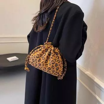 Сумка через плечо из искусственной кожи с леопардовым принтом для женщин со шнуром, повседневная плиссированная сумка через плечо, распродажа сумок, женская мода