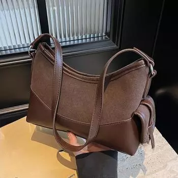 Сумка через плечо из искусственной кожи в винтажном стиле с матовым покрытием, повседневная сумка через плечо с нишевым дизайном, большая вместимость, сумка-тоут для поездок на работу чёрный