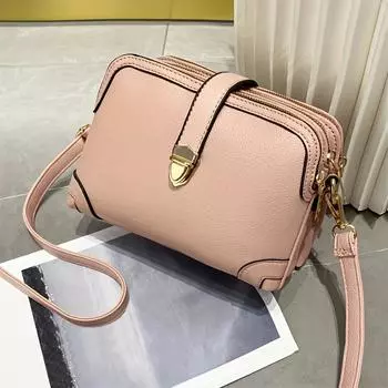 Сумка через плечо из искусственной кожи, женская модная сумка на молнии, повседневная сумка через плечо со съемным ремешком розовый