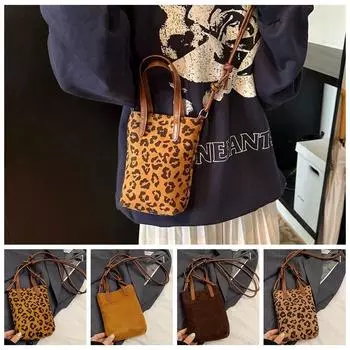 Сумка через плечо из искусственной замши, модная дизайнерская сумка, простая сумка через плечо с леопардовым принтом для девочек коричневый