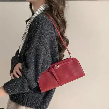 Сумка через плечо из коровьей кожи растительного дубления Niche Vintage Baguette Сумка подмышкой из натуральной кожи для женщин One Size чёрный