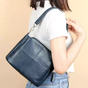 Сумка через плечо из коровьей кожи, большой емкости, сумка-ведро из натуральной кожи, повседневная сумка через плечо коричневый