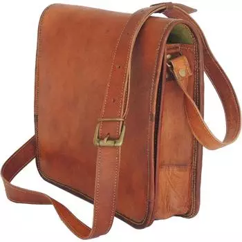 Сумка через плечо из козьей кожи в винтажном стиле, маленькая дорожная сумка 11 дюймов для женщин и мужчин, коричневая 9 x 11 x 3 in коричневый