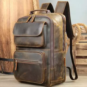 Сумка через плечо из кожи Crazy Horse, рюкзак для компьютера, походов, отдыха, путешествий, походов кофейный