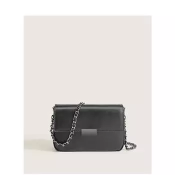 Сумка через плечо из кожи с цепочкой на весну и лето, женская сумка Niche Design, универсальная сумка на одно плечо, модная и трендовая маленькая квадратная сумка чёрный