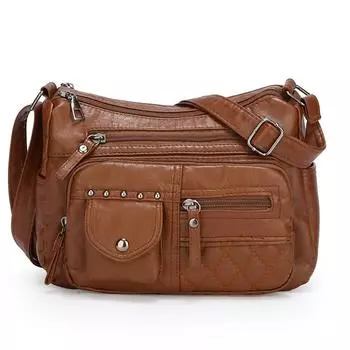 Сумка через плечо из многослойной мягкой кожи, женская сумка для мам среднего возраста коричневый