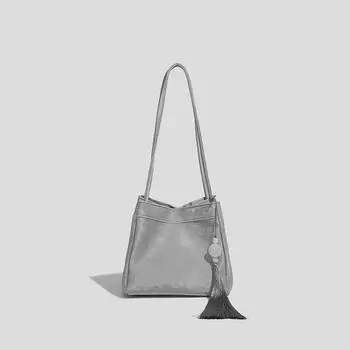 Сумка через плечо из мягкой китайской шелковой кожи в национальном стиле, серебристого цвета розовый