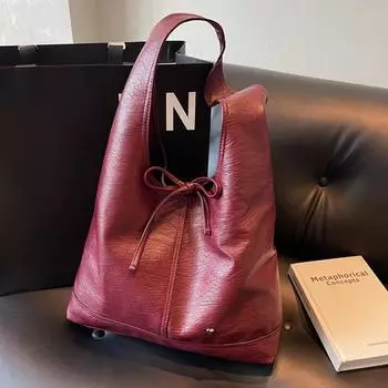 Сумка через плечо из мягкой кожи красного вина, женская, с широким ремнем, большая вместимость, сумка через плечо с бантом и принтом «Любовь»