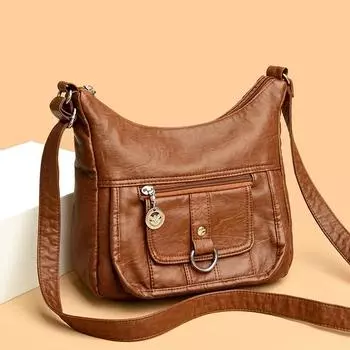Сумка через плечо из мягкой кожи в стиле ретро для женщин. Новая простая и универсальная женская сумка среднего возраста, сумка для матери, сумка через плечо большой емкости.