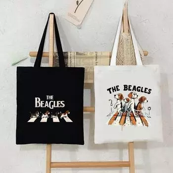 Сумка через плечо из мультяшного холста для женщин, модная сумка для покупок с изображением животных и собак, для подростков, повседневная сумка-тоут для собак с изображением бубликов, мужская сумка-тоут для биглей