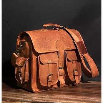 Сумка через плечо из натуральной кожи с персонализацией для iPad/планшета, винтажная сумка-мессенджер ручной работы, кожаная сумка для колледжа, офисная сумка 16 x 11 x 4 in коричневый