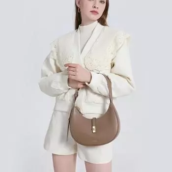 Сумка через плечо из натуральной кожи для женщин, сумка-полумесяц, высококачественная портативная кожаная повседневная сумка через плечо для женщин слоновая кость