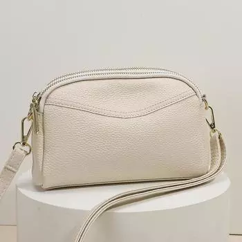 Сумка через плечо из натуральной кожи для женщин, двойная молния, маленькие сумки, простая сумка, однотонная кожа, роскошный дизайнер, женская