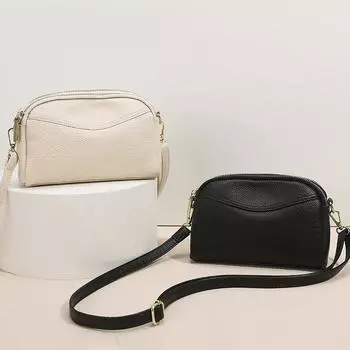 Сумка через плечо из натуральной кожи для женщин, двойная молния, маленькие сумки, простая сумка