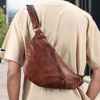 Сумка через плечо из натуральной кожи винтажного цвета для мужчин, мужской рюкзак премиум-класса из чистой коровьей кожи, стильная индивидуальная нагрудная сумка коричневый
