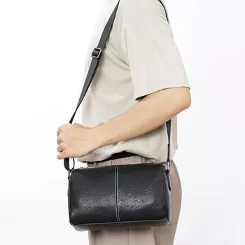 Сумка через плечо из натуральной кожи для мужчин, большая вместимость, верхний слой из коровьей кожи, повседневная модная мужская сумка чёрный