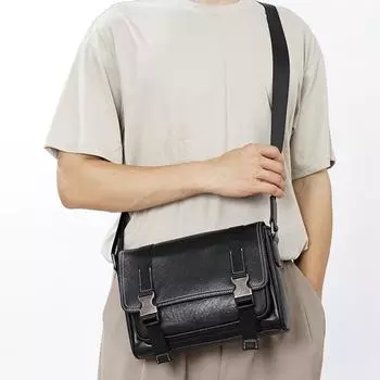 Сумка через плечо из натуральной кожи, мужская, с клапаном через плечо, большая вместимость, верхний слой из коровьей кожи, модная мужская сумка для машинного шитья чёрный