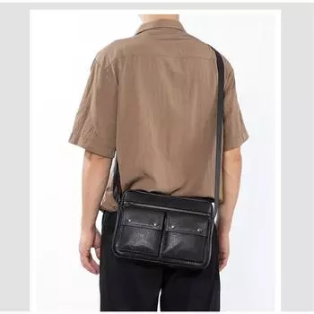 Сумка через плечо из натуральной кожи, стильная, повседневная, раскладушка, большая вместимость, мужская сумка чёрный