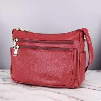 Сумка через плечо из натуральной кожи, женская большая сумка, большая вместимость, первый слой из коровьей кожи, универсальная женская сумка среднего возраста красный